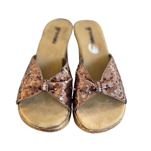 Y2K VTG. BROWN SEQUIN PLATFORM WEDGE HEELS SANDALS GROOVE SZ.‎ 8 - Picture 4 of 8